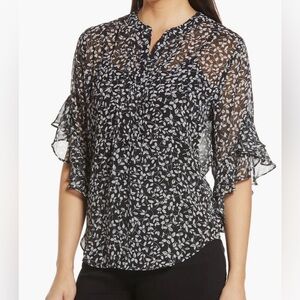 Vintage Y2K Vince Camuto Speckled Vines Flutter Sleeve Blouse